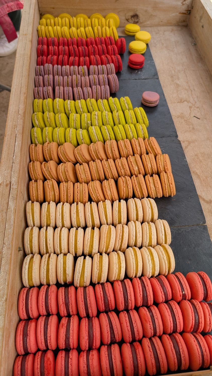 Rangées de macarons multicolores